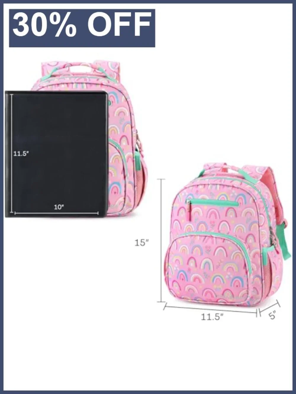 Lightweight Kids Backpack for Girls Elementary School Bookbag Rainbow